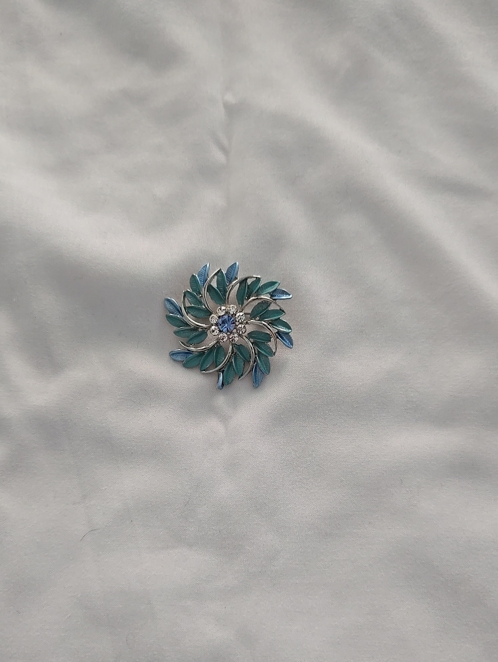 Teal Blue Floral Pin Brooch